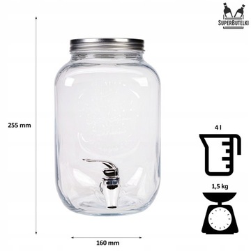 БАНКА С КРАНОМ СТЕКЛЯННАЯ БАНКА 4 Л ДЛЯ ЛИМОНАДНЫХ НАПИТКОВ ВОДА БОЛЬШОЙ КОНТЕЙНЕР