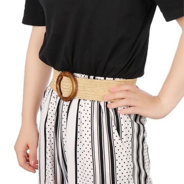 РЕМЕНЬ ИЗ СОЛОМЫ В БОХО, ЭЛАСТИЧНАЯ БЕЖЕВАЯ ПРЯЖКА