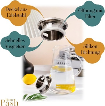 Pash Home Elegant Боросиликатный графин для воды емкостью 1,85 л с фильтром