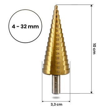 СВЕРЛО КОНУСНОЕ СВЕРЛО по металлу Ступенчатое 4-32 мм Резак для елки HSS ТИТАН Спираль