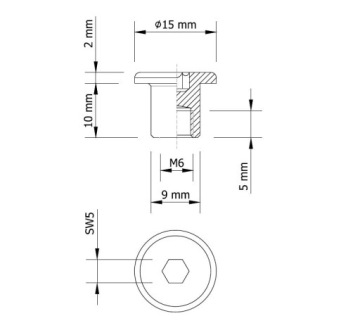 10 плоских гайок Ericson M6 x 10, никель