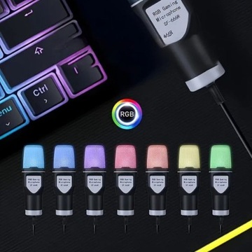 Mikrofon pojemnościowy USB do komputera PC Led RGB Filtr pop