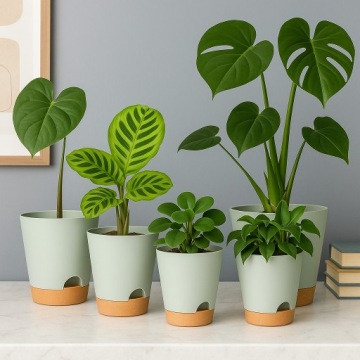 САМОПОЛИВАЮЩИЕСЯ ГОРШКИ ДЛЯ ЦВЕТОВ И ПЛАСТИКОВЫХ РАСТЕНИЙ НАБОР 5 шт.