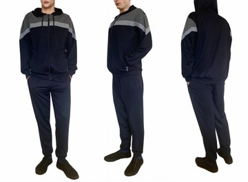 DRES MĘSKI z bawełną DRESY z kapturem BLUZA SPODNIE proste 9154 grafit 3XL