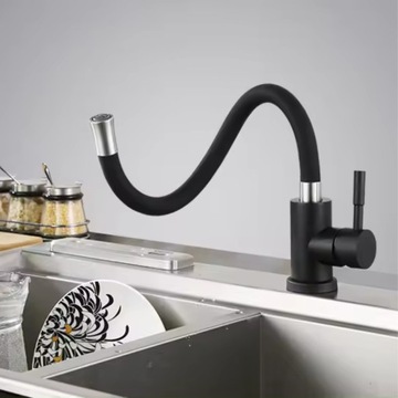 КУХОННЫЙ Смеситель DELVANT FLEX С ГИБКИМ ИЗЛИКОМ, ЧЕРНЫЙ ХРОМ