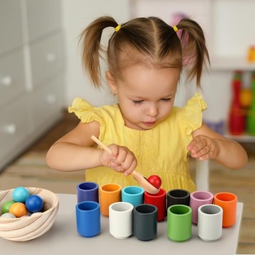 Деревянный набор из 27 предметов для обучения счету и сортировке цветов, игра Монтессори.