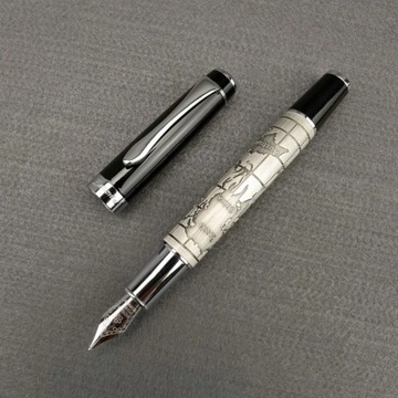 High Quality Metal Fountain Pen World Map Silver Plated Pen Men's Non