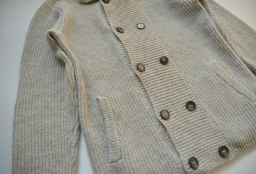 Sweter męski na guziki beżowy gruby na guziki wełniany 60% wełna ciepły r.M