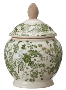 POJEMNIK Z PRZYKRYWKĄ CERAMICZNY BIAŁY ECRU 26x19 WAZON ZIELONY dekoracja