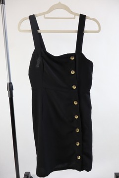 022 H&M czarna sukienka z guzikami na ramiączkach mini S/36