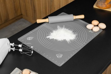 КОВРИК СИЛИКОНОВЫЙ ДЛЯ ЗАМЕШИВАНИЯ ТЕСТА, АНТИПРИГАРНЫЙ, 60х40 СЕРЫЙ