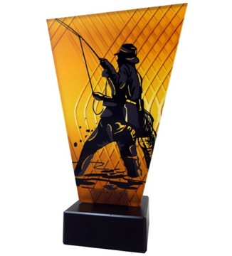 Statuetka szklana WĘDKARSTWO wędkarz nagroda konkurs zawody 15 cm + NADRUK