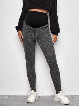 SPODNIE CIĄŻOWE DRESOWE WIĄZANE WZÓR SZARY MELANŻ PRĄŻKI SHEIN 44