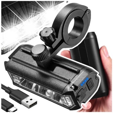 LAMPKA ROWEROWA PRZEDNIA NA KIEROWNICĘ OŚWIETLENIE LED AKUMULATOR USB 900LM