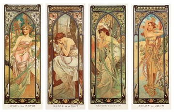 Rep Alfons Mucha Pory dnia 4x40x100 obraz płótno