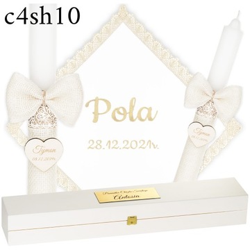 ŚWIECA NA CHRZEST + PUDEŁKO SZATKA I ŚWIECA DO CHRZTU HAFT + GRAWER - BOHO