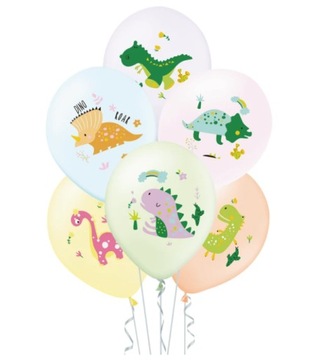 KOLOROWE BALONY DINOZAURY dinosaur dekoracja 6szt