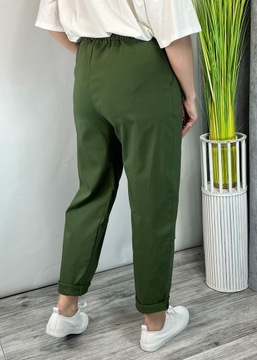 WŁOSKIE SPODNIE CASUALOWE NA GUMCE WISKOZA KHAKI UNI PLUS SIZE 44-52