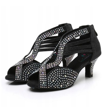 BUTY DO TAŃCA TANECZNE LATINO CZARNE ZDOBIONE 6cm