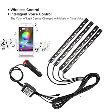 Pasek neonowy RGB LED do wnętrza samochodu Bluetooth Lampka kontrolna aplikacji telefonu