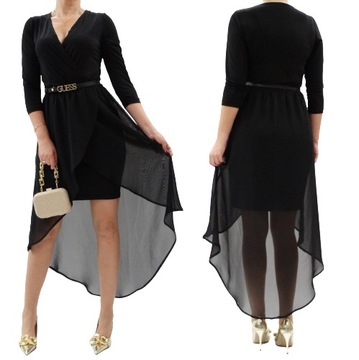SUKIENKA ELEGANCKA ASYMETRYCZNA CZARNA r50 (36-56)