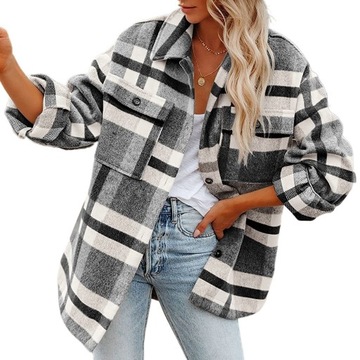 Koszula w kratę ciepła oversize luźna kurtka