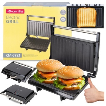 GRILL ELEKTRYCZNY SKŁADANY OPIEKACZ TOSTER mocny KAMILLE