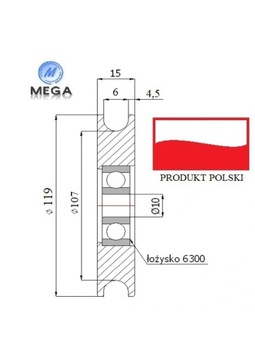 ROLKA METALOWA NA LINĘ LINKĘ STALOWĄ 119/6Ł/10