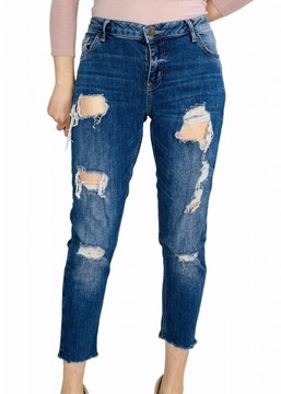 Jeansowe elastyczne spodnie rurki dziury XL 42 Denim Co.