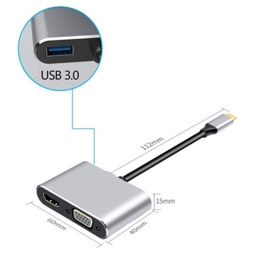 КОНЦЕНТР USB-C АДАПТЕР HDMI 4k VGA USB 3.0 PD