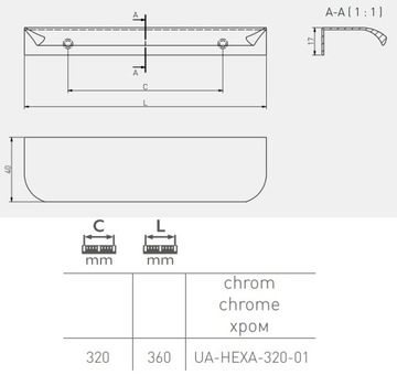 Uchwyt krawędziowy HEXA C-320 chrom GTV nowoczesny