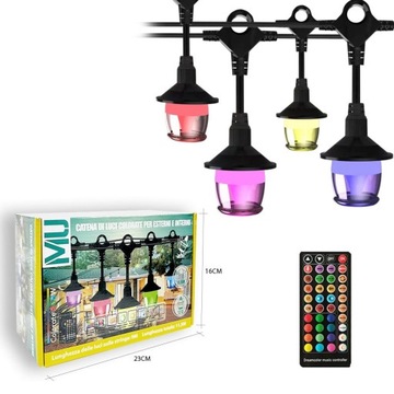 KOLOROWA GIRLANDA OGRODOWA ŚWIETLNA 12x LED RGB 11,5m PILOT APLIKACJA IP65