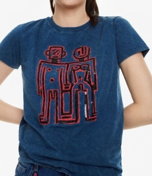 Desigual t shirt koszulka indigo nadruk ROBOT S