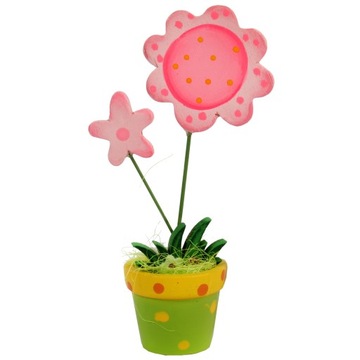 KWIAT W DONICZCE DREWNIANA DEKORACJA WIOSENNA 14CM