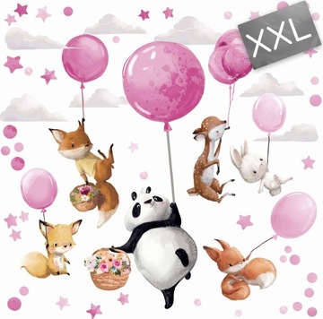 XXL NAKLEJKI NA ŚCIANĘ ZWIERZĄTKA I BALONY ROŻOWE