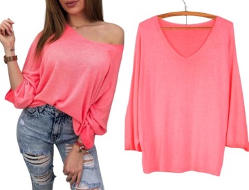 WŁOSKI SWETEREK MIĘCIUTKI SWETER OVERSIZE kolory dekolt V 776