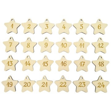 KALENDARZ ADWENTOWY gwiazdki z numerami 24szt