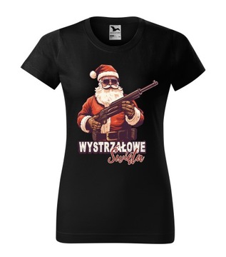 KOSZULKA T-SHIRT CZARNA DAMSKA ŚWIĄTECZNA PREZENT NA ŚWIĘTA MIKOŁAJKI M