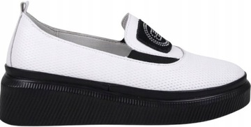 DAMSKIE SKÓRZANE PÓŁBUTY NA KOTURNIE PLATFORMIE BIAŁE