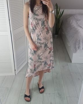 H&M sukienka midi w kwiaty liście letnia 34 XS