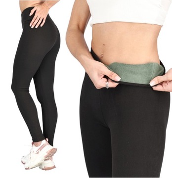 OCIEPLANE LEGGINSY PRĄŻKOWANE GRUBE GETRY Z WYSOKIM STANEM I POLAREM XL/XXL