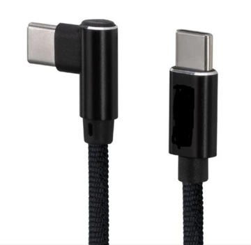 Kabel USB typ-C kątowy USB typ-C proste, 2m 2szt w zestawie czarny oplot