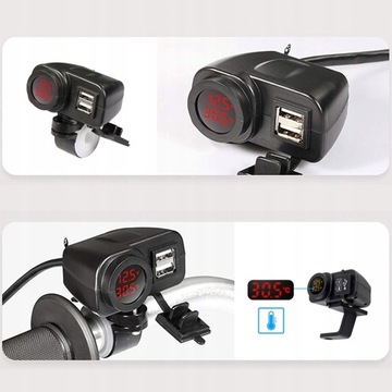 ŁADOWARKA MOTOCYKL WOLTOMIERZ TERMOMETR 2x USB BK