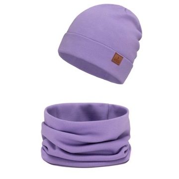 Czapka komin komplet wiosna jesień Lawendowy 48-50