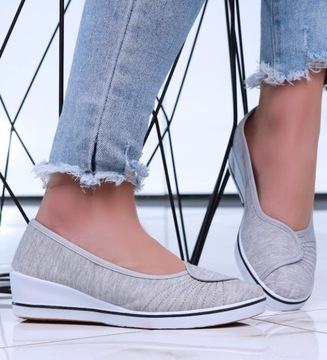 Szare damskie tenisówki slip on na niskim koturnie Buty z tkaniny 15891 38