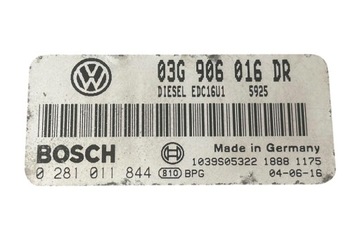 JEDNOTKA MOTORU ECU VW TOURAN (1T3) 0281011844 2.0L DIESEL 103KW 2007