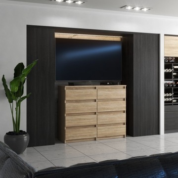 DUŻA KOMODA DĄB SONOMA Z 8 SZUFLADAMI NOWOCZESNA POJEMNA SZAFKA DO SALONU