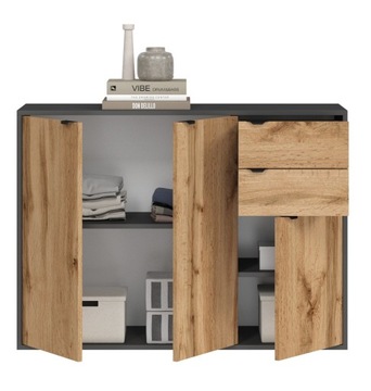 КОМОД ДУБ АНТРАЦИТ WOTAN С ТРЕМЯ ДВЕРЯМИ И ДВУМЯ ЯЩИКАМИ LEO