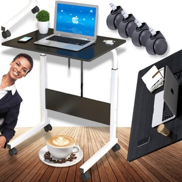 STOLIK POD LAPTOPA MOBILNE BIURKO NA KÓŁKA REGULOWANA WYSOKOŚĆ STÓŁ CIEMNY