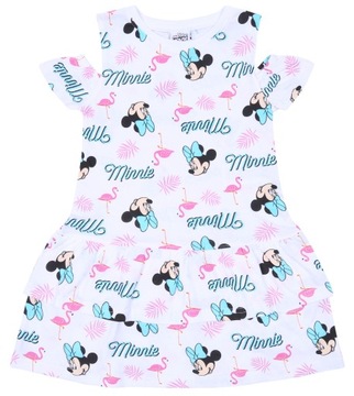 Biało-różowa sukienka z falbanką Minnie 134 cm